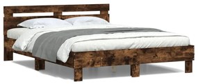 Estrutura cama c/ cabeceira/luzes LED 140x200cm carvalho fumado