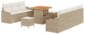 Conjunto de Sofá de Jardim de 10 Peças com Almofadas Bege Rattan Polié