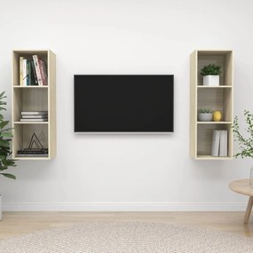 Armários de parede TV 2 pcs derivados madeira carvalho sonoma