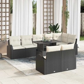 Conjunto de Sofás de Jardim vidaXL de 9 Peças com Almofadas Rattan Preto