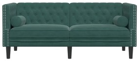 Sofá chesterfield com rolos 2 lugares veludo verde-escuro