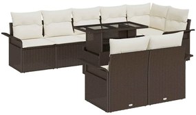 Conjunto de Sofá de Jardim vidaXL com 9 Peças e Almofadas em Rattan Poliéster Castanho