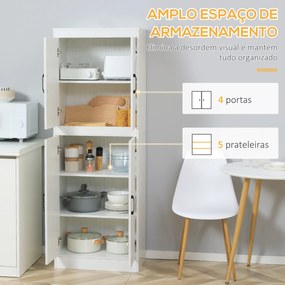 Armário de Cozinha Móvel Auxiliar de Cozinha com 4 Portas e 5 Prateleiras para Cozinha Sala de Jantar Estilo Moderno Anti-Tombo 60x36x168cm Branco