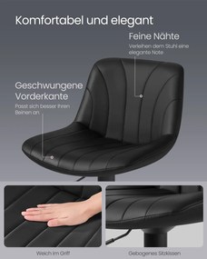 Conjunto 2 bancos bar com encosto e assento giratório 46,5 x 43 x (88-108) cm em couro sintético PU Pretos