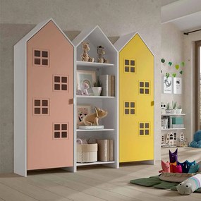Conjunto 2 armarios Guarda Roupa infantil + estante infantil coleção CASAMI Amarelo e Rosa