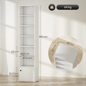 Estante de 7 Níveis Estante para Livros com Prateleiras Ajustáveis e Armário Estante Moderna 40x30x180 cm Branco