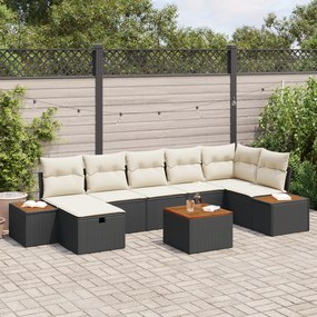 Conjunto de Sofá de Jardim de 8 Peças com Almofadas Preto Poliratan