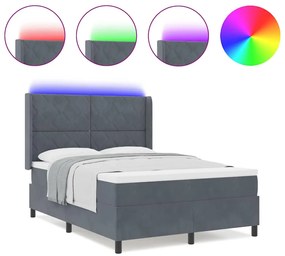 Cama Box com Colchão e LED vidaXL Cinza Escuro 140x200 cm Veludo