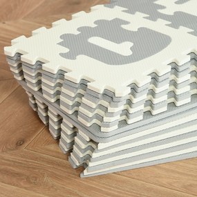 HOMCOM Tapete Puzzle para Bebés 36 Peças 31,5x31,5cm com 26 Letras (A-Z) e Números 0 ao 9 Quebra Cabeça Infantil de 3,24m² Espuma EVA Suave Cinza e Branco