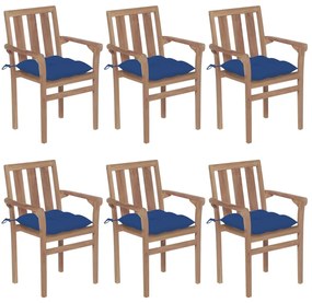 vidaXL Cadeiras de jardim empilháveis c/ almofadões 6 pcs teca maciça