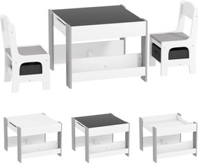 HOMCOM Conjunto de Mesa e 2 Cadeiras Infantis 2 em 1 com Ardósia Gavetas de Tecido e Espaço de Armazenamento para Quarto Cinza | Aosom Portugal