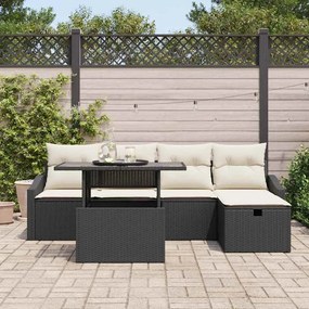 Conjunto de Sofá de Jardim 6 Peças da com Almofadas Pretas em Rattan e