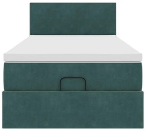 Cama otomana com colchão &amp; LEDs 90x200cm veludo verde-escuro