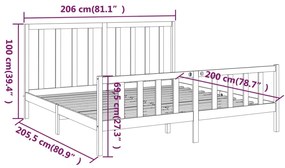 Estrutura de cama 200x200 cm pinho maciço castanho mel