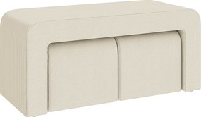 Conjunto de 3 Bancos Grande e 2 Pequenos Bancos Modernos em Veludo 104x44x48 cm Creme