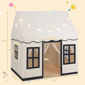 Tenda de brincar para crianças 134 x 118 x 100,5 cm com luzes LED em forma de estrela e tapete antiderrapante com 2 janelas para maiores de 3 anos Beg