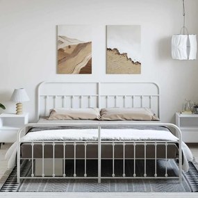 Estrutura de cama com cabeceira e pés 183x213 cm metal branco