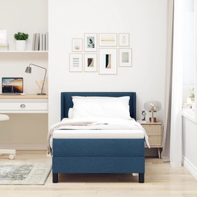 Cama Box Spring vidaXL com Colchão Azul 90x190 cm Tecido, Cabeceira Bo