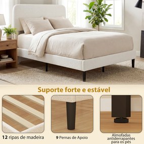 Estrutura de Cama 146x194x112-117 cm (LxPxA) (COLCHÃO NÃO INCLUIDO) Dupla com Cabeceira Ajustável em Altura Estofada em Tecido Macio com Ripas de Made