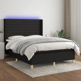vidaXL Cama box spring c/ colchão e LED 140x190 cm tecido preto