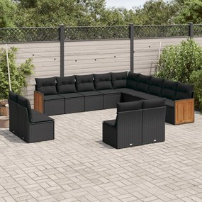 13 pcs conjunto de sofás de jardim com almofadões vime PE preto