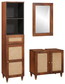 vidaXL Armário de Banheiro com gaveta com porta 3 pcs Marrom e Preto