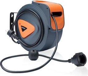 Enrolador automático com extensão eletrica de 15 m + 1,5 m de cabo de ligação 31 x 13,5 x 27 cm Cinzento + Laranja