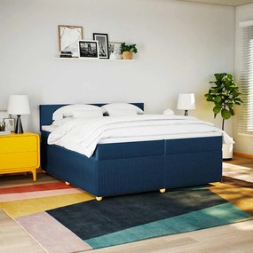Cama com molas/colchão 200x200 cm tecido azul