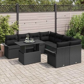 Conjunto de Sofá de Jardim vidaXL com Almofadas Preto Rattan Poliéster