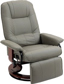 HOMCOM Poltrona reclinável Poltrona de TV Poltrona reclinável Couro sintético Giratória 360° Reclinável a 145° Cinza 78 x 87 x 100 cm | Aosom Portugal