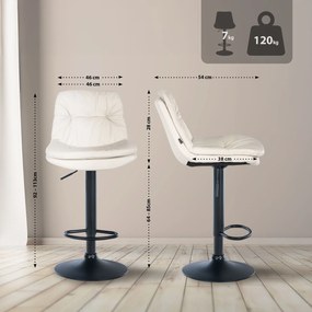 Banco de bar em couro sintético com estrutura preta 92-113 x 46 x 54 cm branco