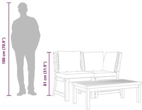 3 pcs conjunto lounge jardim c/ almofadões cinza-escuro acácia
