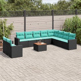 vidaXL 11 pcs conjunto sofás de jardim c/ almofadões vime PE preto