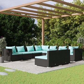 vidaXL 9 pcs conjunto lounge de jardim c/ almofadões vime PE preto