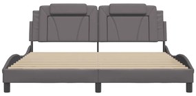 Estrutura de cama c/ luzes LED 180x200cm couro artificial cinza