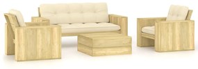 vidaXL 4 pcs conjunto lounge de jardim com almofadões pinho impregnado