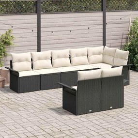 Conjunto de Sofá de Jardim 8 Peças com Almofadas Preto Rattan Sintétic