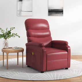 vidaXL Cadeira de massagens couro artificial vermelho tinto