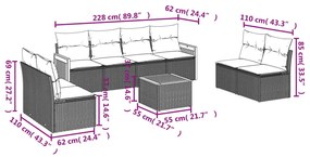 9 pcs conjunto de sofás p/ jardim com almofadões vime PE bege