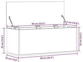 Caixa de arrumação 90x35x35 cm derivados madeira cinza cimento