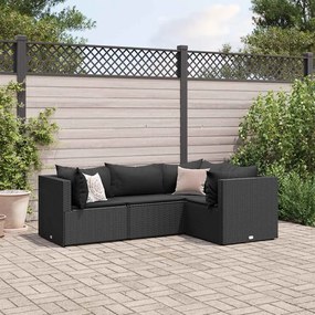 vidaXL 4 pcs conjunto lounge de jardim c/ almofadões vime PE preto