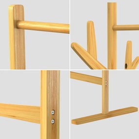 Cabide de bambu com barra para roupas e 8 ganchos 163 x 66 x 40 cm Castanho