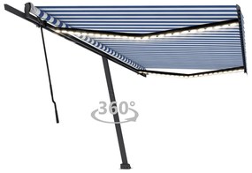 Toldo retrátil manual com LED 500x300 cm azul e branco