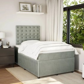 Cama boxspring c/ colchão 120x200 cm veludo cinzento-claro