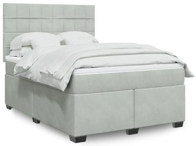 vidaXL Cama com molas/colchão 140x190 cm veludo cinzento-claro