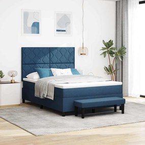 Cama Box Spring com Colchão e Banco Azul 140x190 cm Tecido