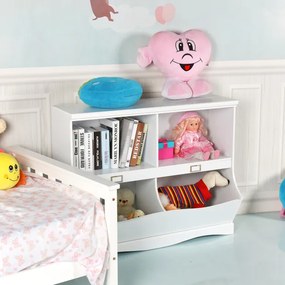 Estante armazenamento infantil com 2 compartimentos e 2 recipientes para organizador de brinquedos de quarto e sala 105,5 x 39,5 x 84 cm branco