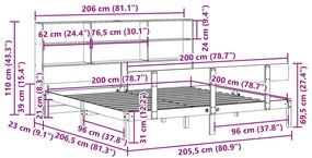Cama com estante sem colchão 200x200 cm pinho maciço branco