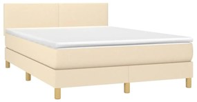 Cama box spring c/ colchão e LED 140x190 cm tecido cor creme