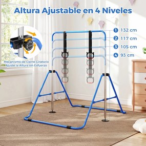 Barra de Ginástica para Crianças, 111,5 x 144,5 x 132 cm, Ajustável em 4 Níveis de Altura, Azul-escuro